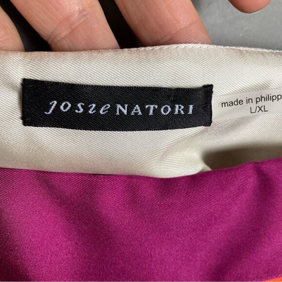 Josie Natori Kaftan dress tunic L / XL silk pattern luxury butterfly pink Asian - Picture 3 of 12